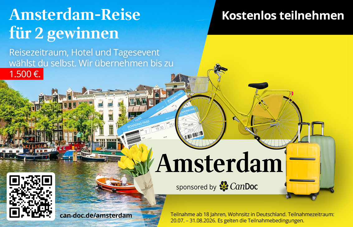 Amsterdam-Reise für 2 gewinnen Reisezeitraum, Hotel und Tagesevent wählst du selbst. Wir übernehmen bis zu 1.500 €. Kostenlos teilnehmen!