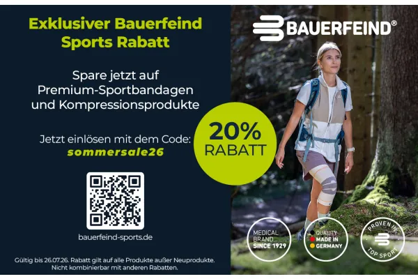 20% Exklusiver Bauerfeind Sports Rabatt! | Spare jetzt auf Premium-Sportbandagen und Kompressionsprodukte 