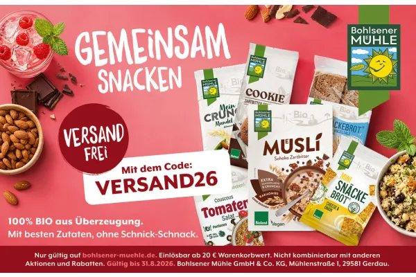 Versandkostenfrei durch’s Bohlsener Mühle Sortiment probieren, z.B. mit verschiedenen Probierboxen.