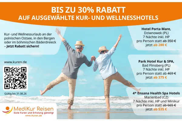 Bis zu 30% Rabatt auf ausgewählte Kur- und Wellnesshotels