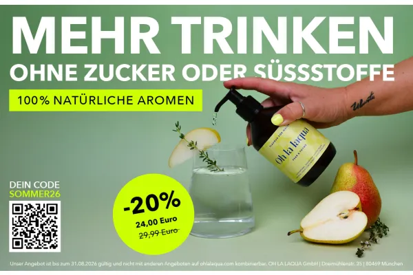 20 % Rabatt auf alle Flavours im Pumpspender – Sommer genießen mit natürlichem Geschmack für dein Wasser!