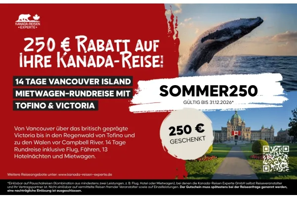 250 € KABATI AUF IHRE KANADA-KEISE! 14 TAGE VANCOUVER ISLAND MIETWAGEN-RUNDREISE MIT TOFINO & VICTORIA