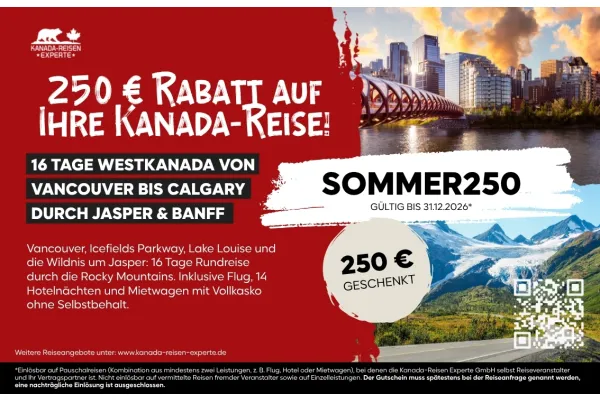 250 € KABATI AUF IHRE KANADA-KEISE! 16 TAGE WESTKANADA VON VANCOUVER BIS CALGARY DURCH JASPER & BANFF