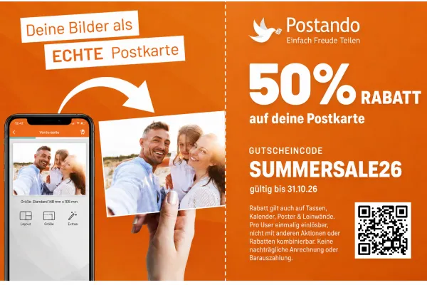 50% RABATT auf deine Postkarte | Deine Bilder als ECHTE Postkarte | Jetzt shoppen!