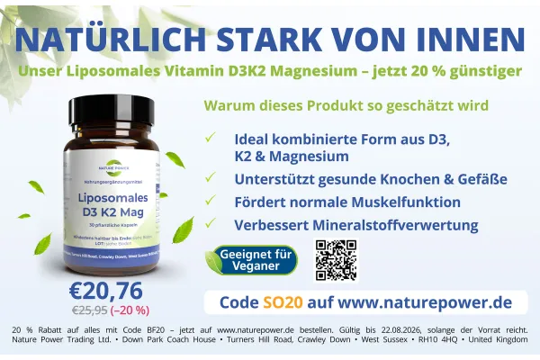 NATÜRLICH STARK VON INNEN Unser Liposomales Vitamin D3K2 Magnesium - jetzt 20 % günstiger