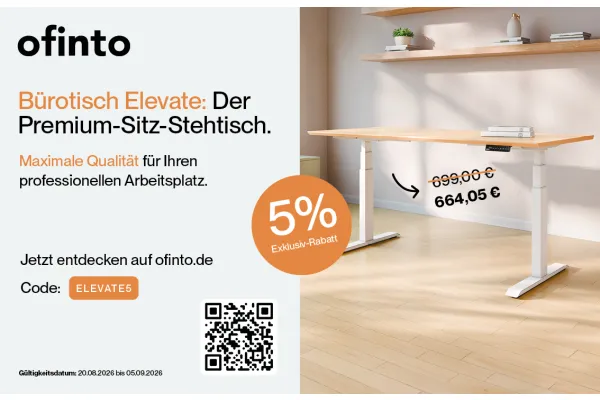 5% Exklusiv-Rabatt | Bürotisch Elevate: Der Premium-Sitz-Stehtisch. Maximale Qualität für Ihren professionellen Arbeitsplatz. Jetzt entdecken!