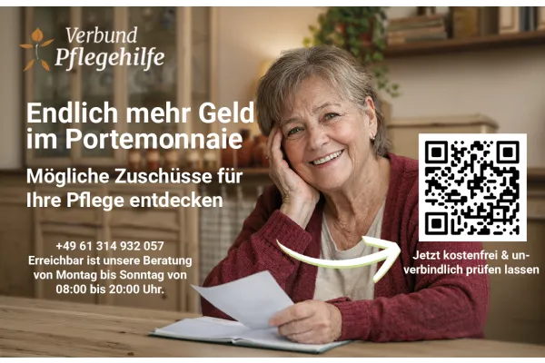 Endlich mehr Geld im Portemonnaie | Mögliche Zuschüsse für Ihre Pflege entdecken | Jetzt kostenfrei & unverbindlich prüfen lassen