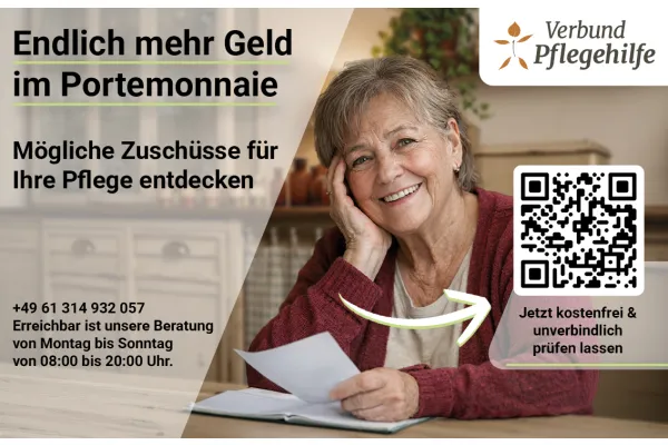 Endlich mehr Geld im Portemonnaie | Mögliche Zuschüsse für Ihre Pflege entdecken | Jetzt kostenfrei & unverbindlich prüfen lassen