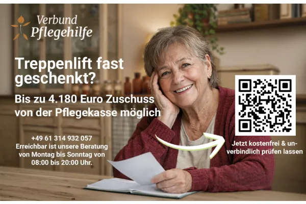 Treppenlift fast geschenkt? | Bis zu 4.180 Euro Zuschuss von der Pflegekasse möglich | Jetzt kostenfrei & unverbindlich prüfen lassen